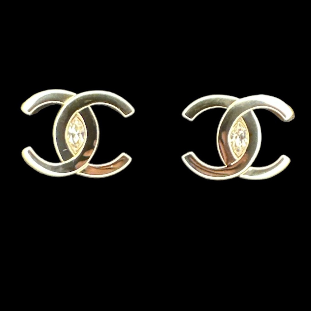 Chanel CC Stud Earrings Gold HW with Crystal 23S collection NIB